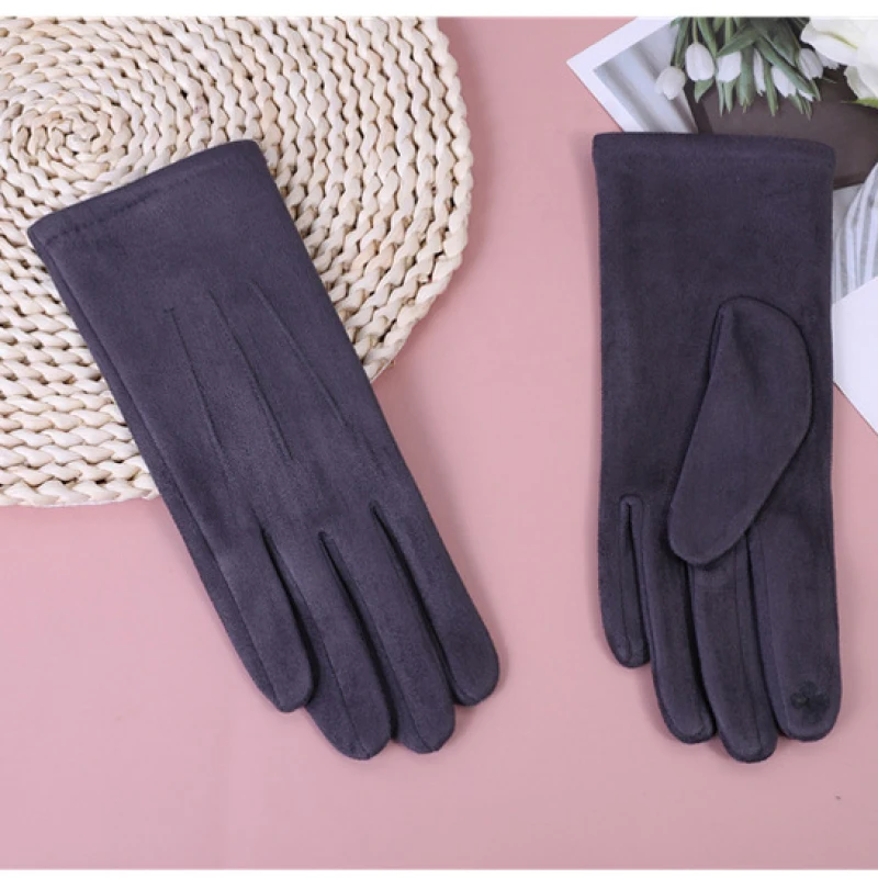 New Women Winter Keep Warm Touch Screen Thin Fleec Section Suede Fabric Female Elegant Solid Soft Cycling Drive Gloves