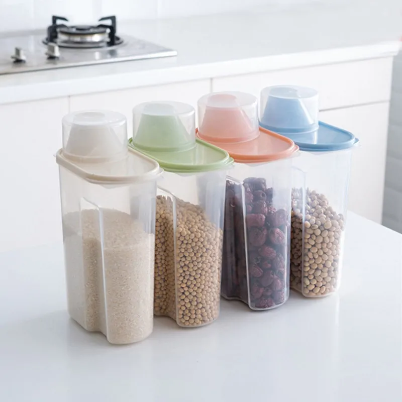 Transparent Plastic Food Container for Home Refrigerator, Kitchen Storage Bottles, Cabinet, Desktop, Grain, 1.9L, 2.5L