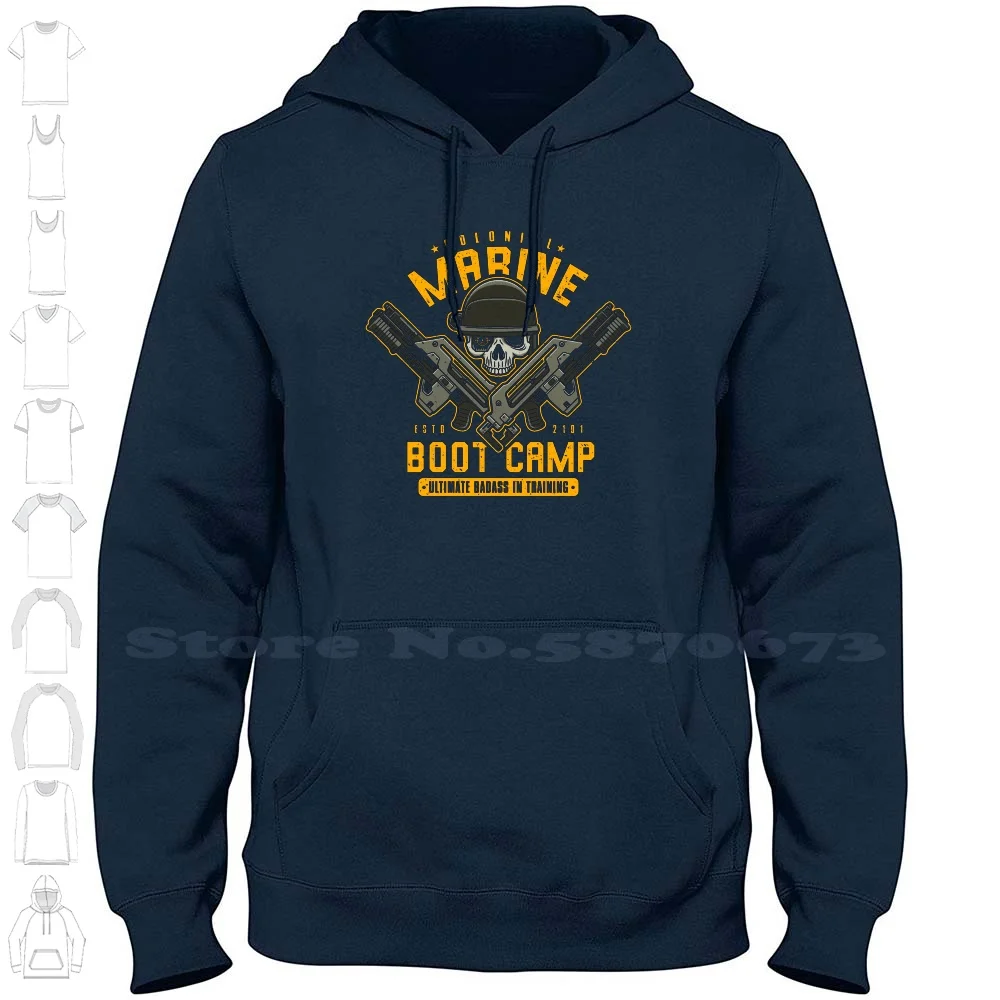 Colonial Marine Boot Camp 100% Cotton Hoodie T-Shirt Xenomorph Hicks Pulse Rifle Helmet