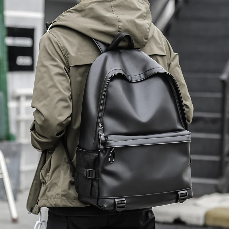 Sac à dos en cuir noir pour hommes, sacs d\'école pour adolescents, sacs à dos pour ordinateur portable de 15.6 pouces, haute qualité, nouvelle mode