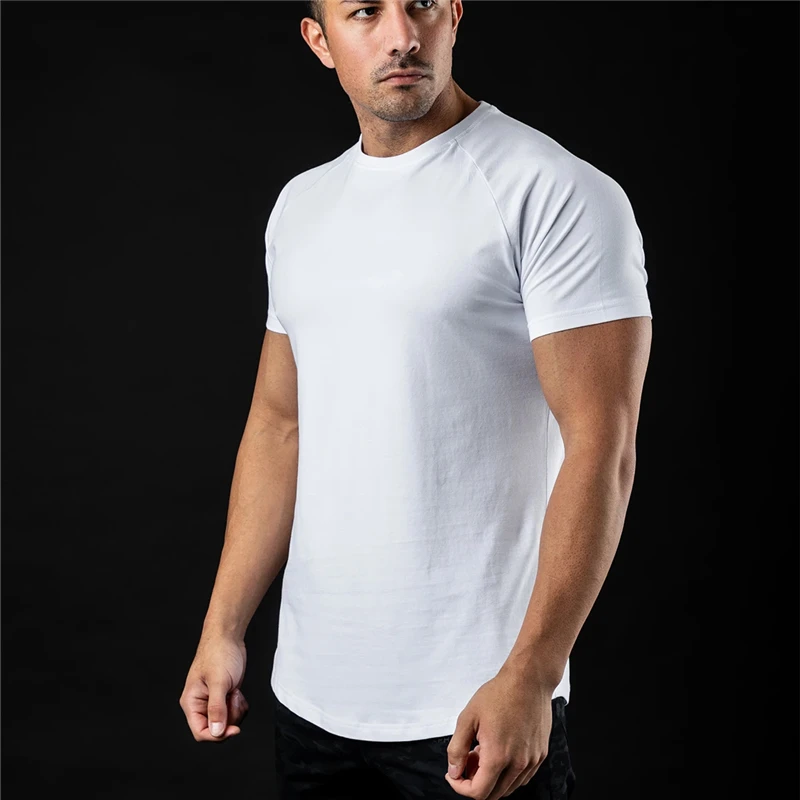 Plain T Shirt Men New Fashion Tee Shirts Summer Cotton Short Sleeve Tshirt Fitness Mens Gym Clothing Casual Sports T Shirts