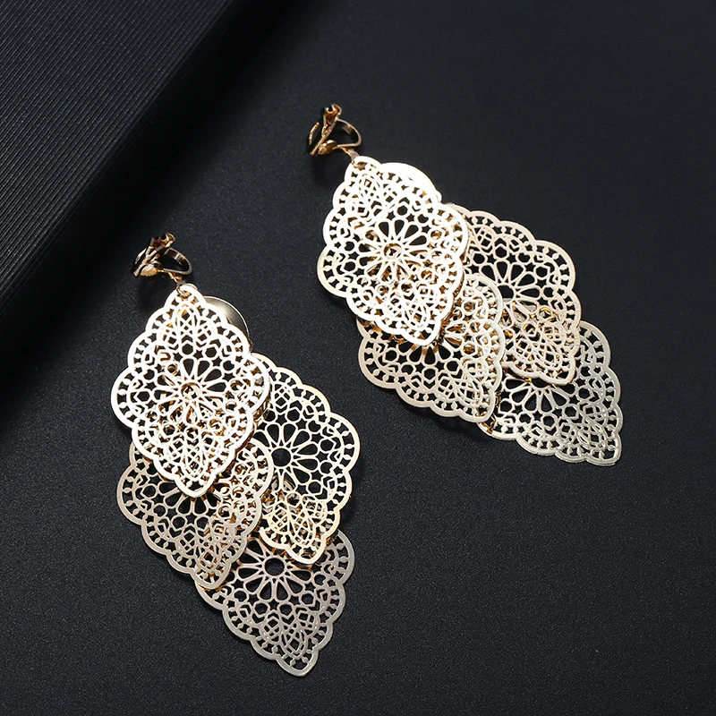 New Arrival Hyperbole Multilayered Big Leaves Clip on Earrings Non Pierced for Women Party Wedding Elegant Ear Clips Accessories