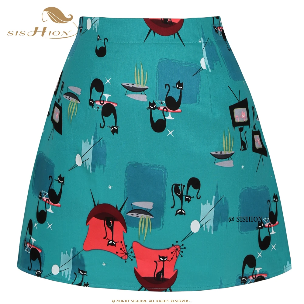 

SISHION 2022 Cats Printed Gothic Goth Skirt SS0008 Tennis Y2K Falda Blue Green High Waist Sexy Summer Mini Skirt