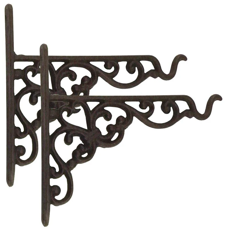 2 Pack Cast Iron Plant Hanger Hanging Planters Basket Wall Hook with Screws, Vintage Metal Wall Stands for Bird Feeders, Planter