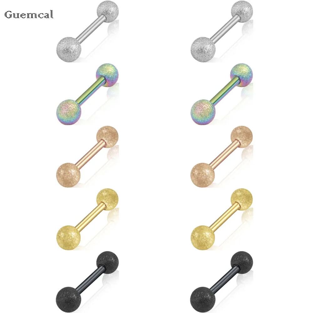 Guemcal 2pcs Trend All-match Frosted Ball Straight Threaded Tongue Nail Body Piercing Jewelry