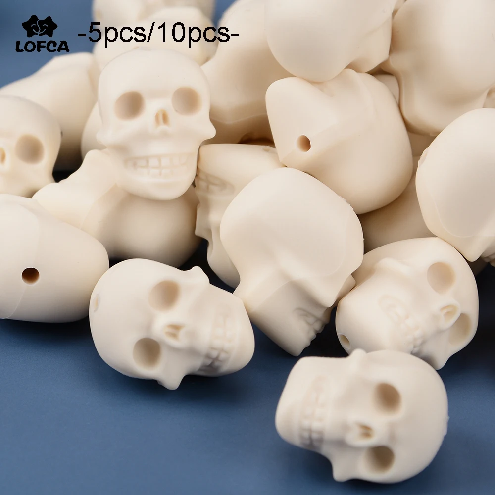 LOFCA 5pcs/10pcs Skull Beads Food Grade Silicone Teether Person Cranial Head Beads Baby Teething Beads Chewable For Diy