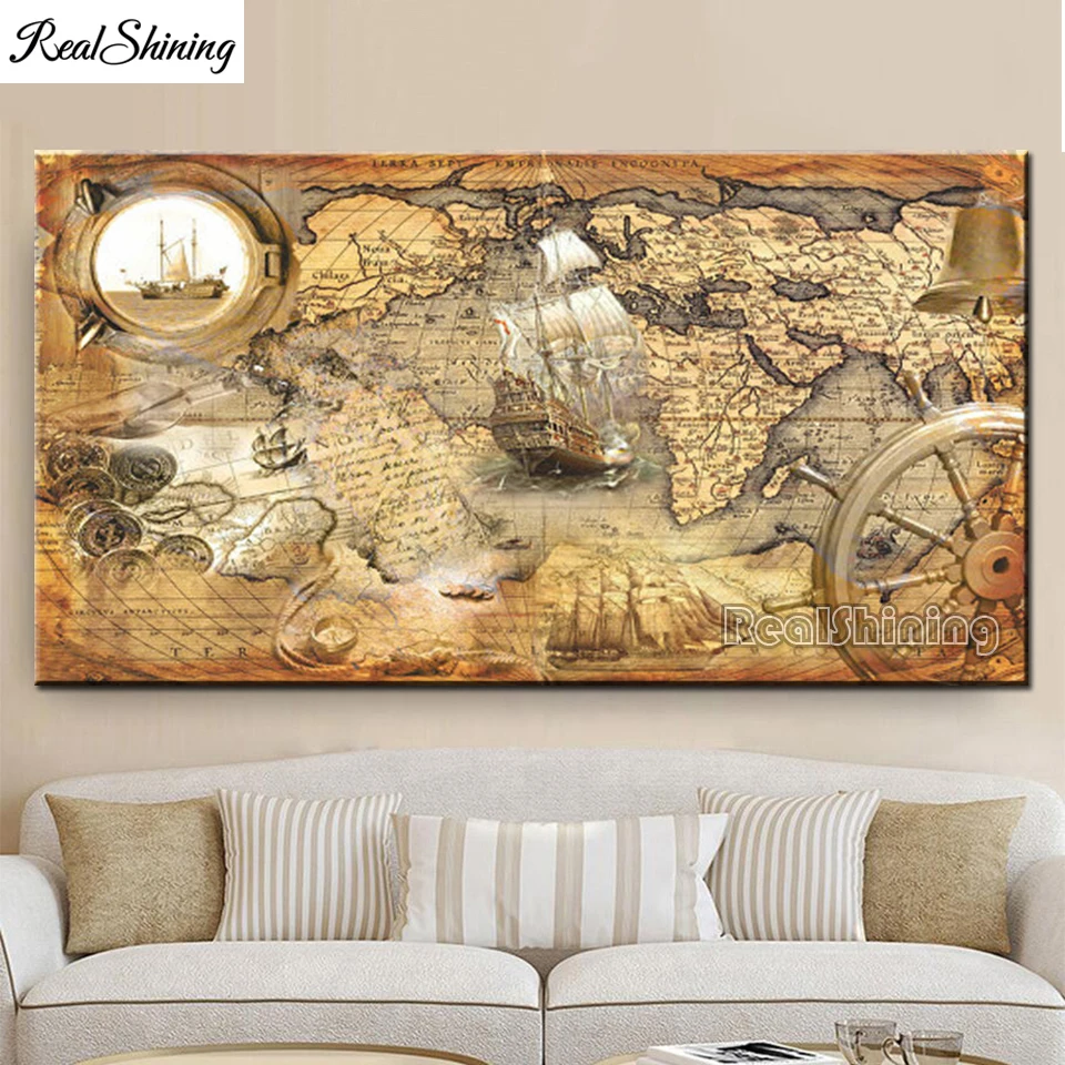 

Full Square Round Drill Diamond Painting Retro World Map 5D Diy Diamond Embroidery Cross Stitch Mosaic Decor Abstract Ship T641