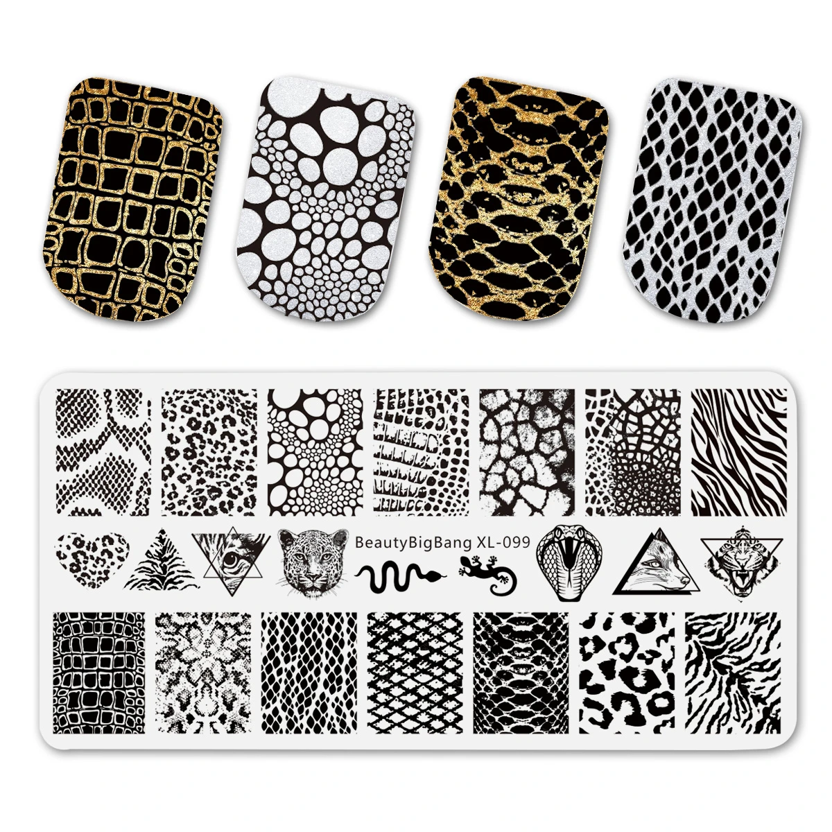 BeautyBigBang Stamping Plates Set Classic Style Animal Geometry Snake Flower Tiger Pattern Image Nail Art Template