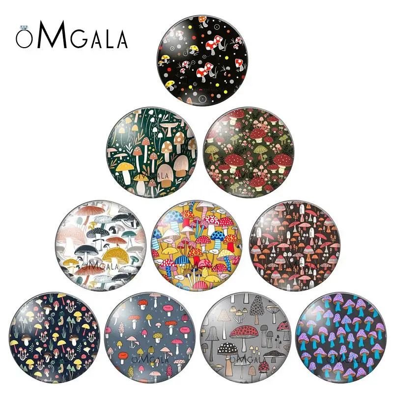 

Lovely Mushroom Background Patterns 10pcs 12mm/14/16/18mm/20mm/25mm Round photo glass cabochon demo flat back Making findings