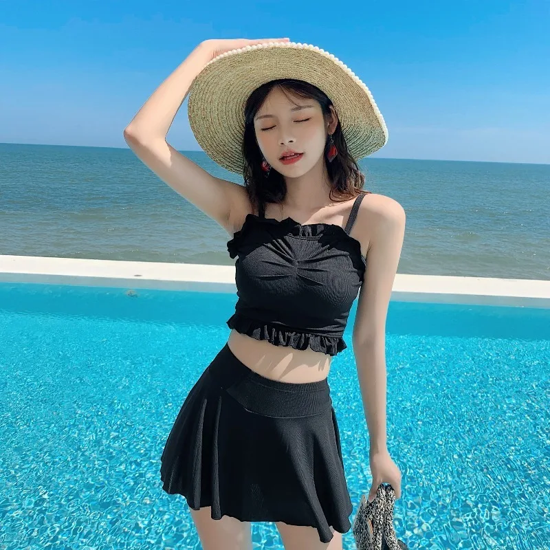 

2020 New Sexy Bikini Swimsuit Set Swimwear Women Padded Solid Bathing Suit Wear Brazilian Swimming Suit Beach Swimskirt