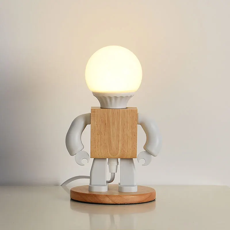 Creative Wood Robot Table Lamps Modern Solid Wooden Desk Lamp Bedroom Bedside Light Fixtures Living Room Office Home Art Decor