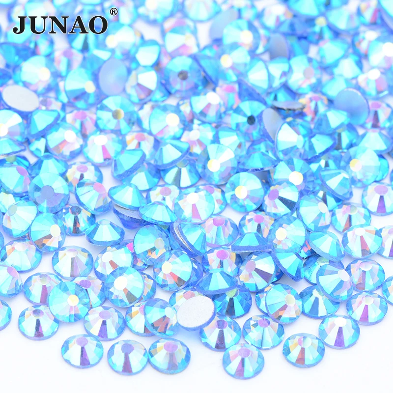 JUNAO SS6 SS8 SS10 SS12 SS16 SS20 SS30 1440Pcs Crystal AB Glass Rhinestones Applique Flatback Nail Crystal Stone DIY Strass