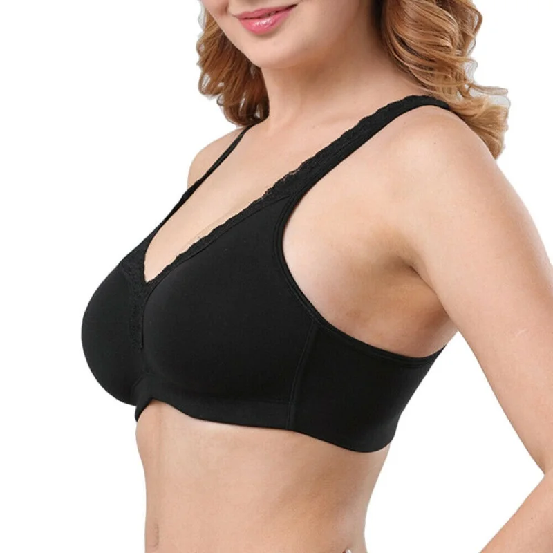 YANDW New Black Bra For Women Wireless Full Cups Everyday Bras Plus Size B C D E F 36 38 40 42 44 46 48 50