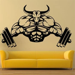 Gym Sticker Fitness Bodybuilding Posters Muscle Dumbbell Vinyl Decor Sports Gym Sticker Home Decoration Bull Art Mural M143