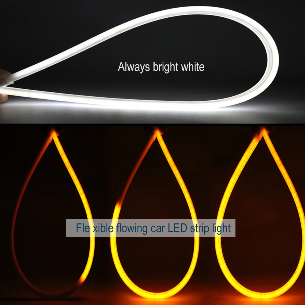 CO LIGHT Ultrafine Cars DRL 30cm 45cm 60cm LED Daytime Running Light White Turn Signal Yellow Guide Strip for Headlight Assembly