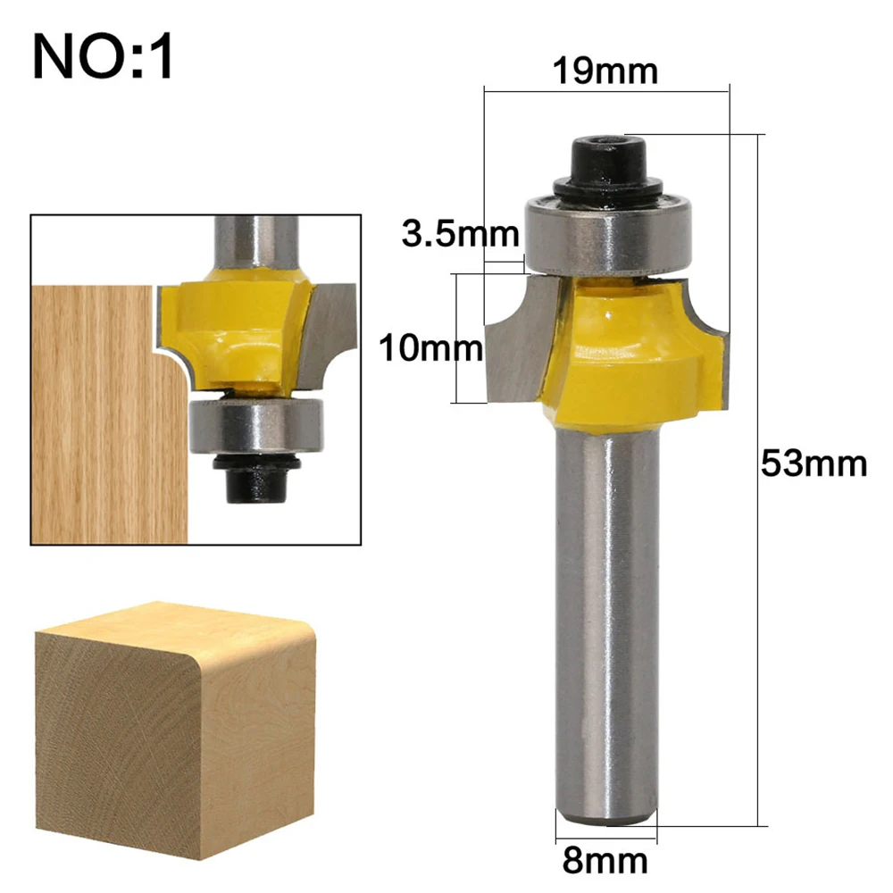 3pcs 8mm Alloy Router Bits 8-Handle Fillet Knife Milling Cutter for Wood Woodworking Cutting Tool