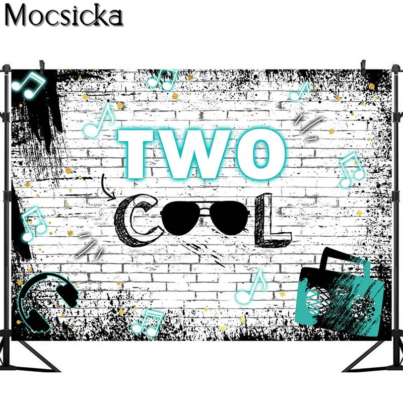 Mocsicka Retro Two Cool วันเกิด Hip Hop Boy 2nd พื้นหลังแว่นตากันแดด Party เค้กเครื่องประดับโต๊ะ Photo Booth Props