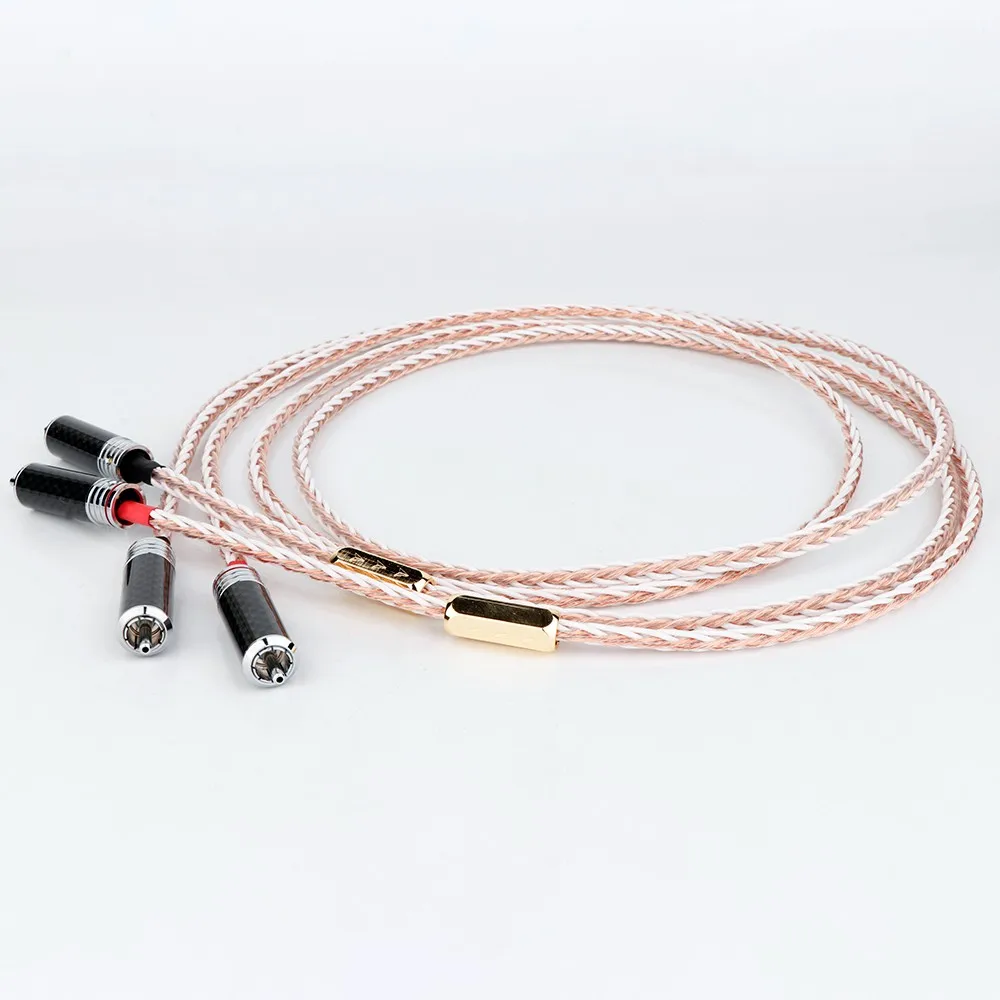 Pair 4TC Twist RCA Audio Cable with Carbon fiber Rhodium Plated plug 2RCA to 2RCA Male cable 2pants HDTV