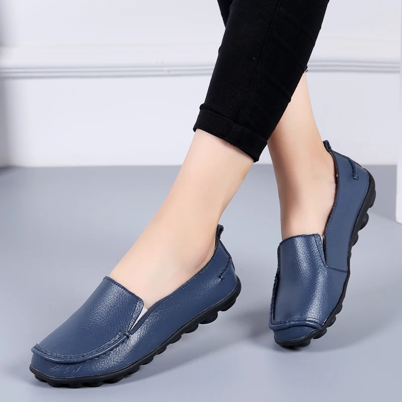 New Flat Shoes Woman Soft Women Casual Shoes Genuine Leather Flats Shoes Slip on Loafers Plus Size Women Shoesay69