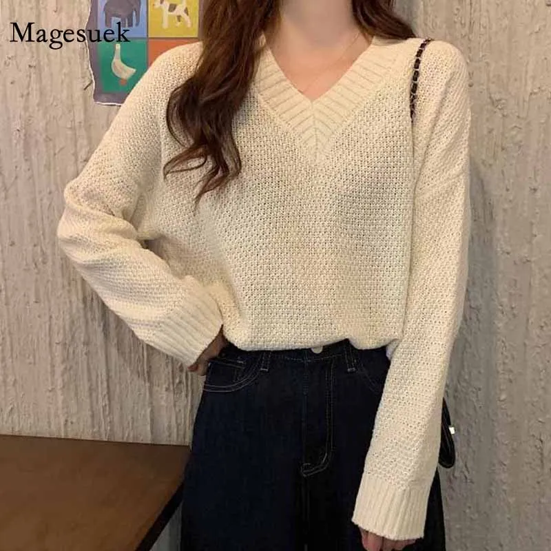 

Women Casual Korean-Style V-neck Knitted Jumper Sweaters for Women Early Autumn New All-match Solid Color Pullover Sweater 11632