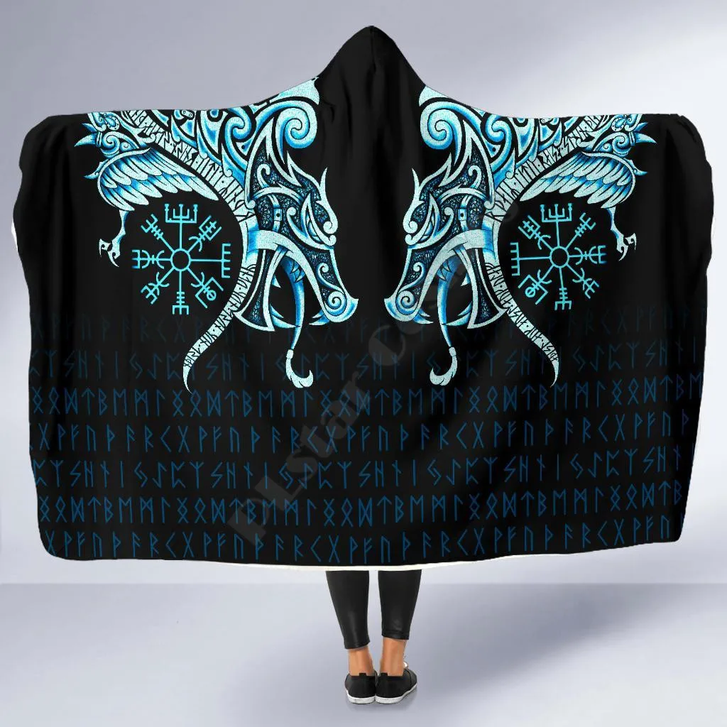 

Viking Economy Hooded Blanket Fenrir Raven And Vegvisir Tattoo Wearable Blanket Adults For Kids Hooded Blanket Fleece blanket