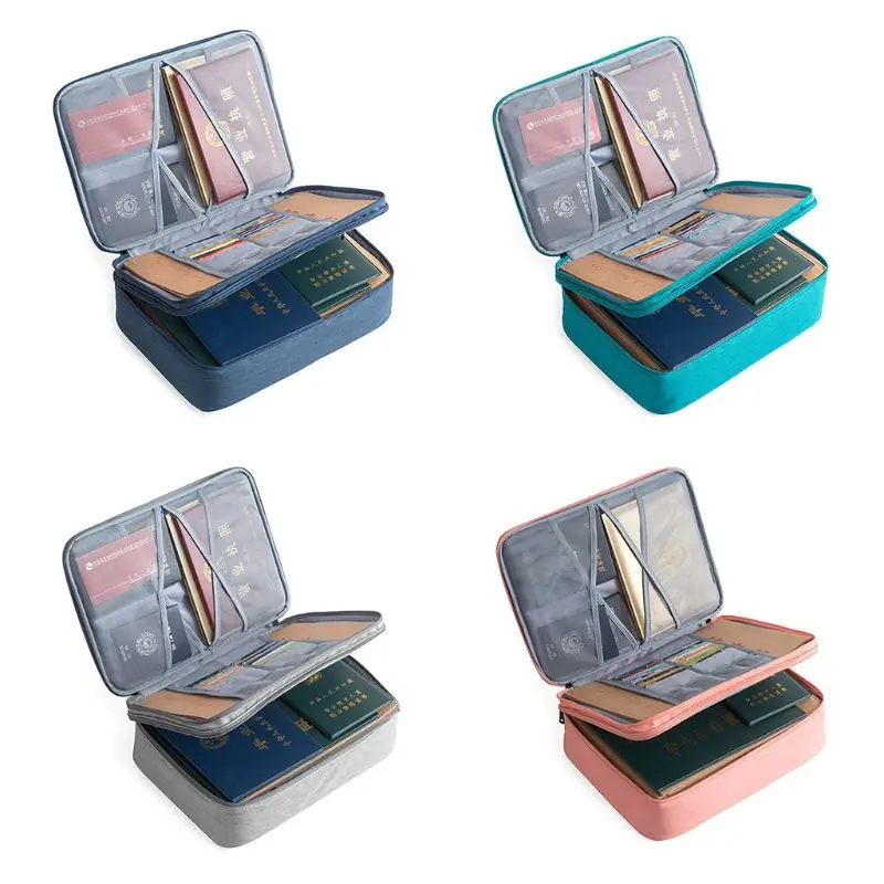 طبقة مزدوجة وثيقة حقيبة التذاكر سستة التخزين سعة كبيرة شهادات الملفات منظم السفر