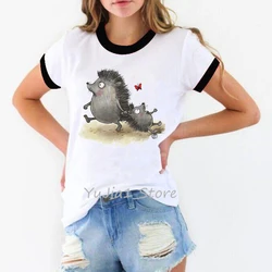 Summer 2024 Funny Cute Hedgehogs Animal Print Female T-Shirt Women White Short Sleeve T Shirt Ringer Tee Diy Custom Tshirt Tops