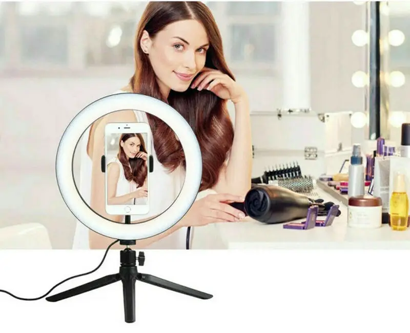 Imagem -06 - Anel de Luz de Led Regulável 10 Polegadas com Suporte de Mesa e Câmera Selfie Fotografia Iluminação para Vídeo 26cm