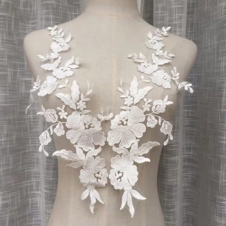 1 pair Cotton Lace Applique Embroidered Bodice Lace Applique Lace Bodice for Bridal Dress Altering