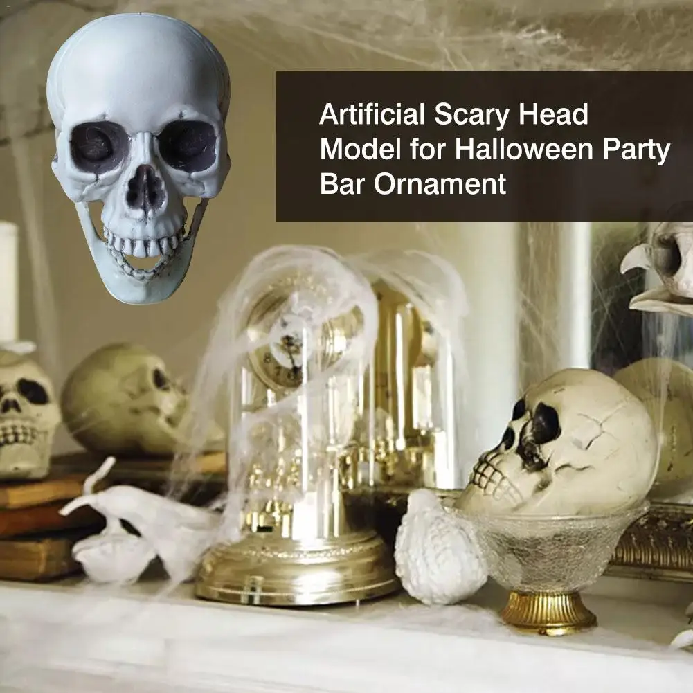 Modelo de cabeza de calavera Artificial para Halloween, calavera de miedo de plástico, Casa Encantada, accesorios para fiesta de Halloween, Bar, decoración del hogar