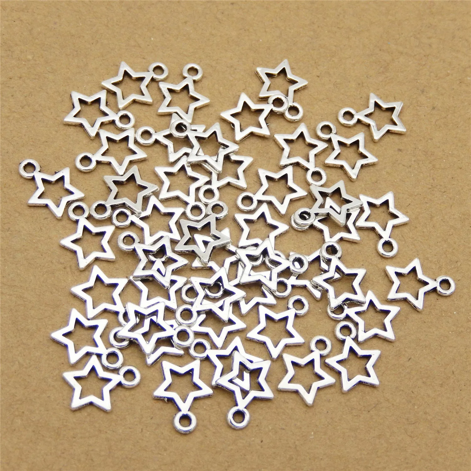 

100pcs Hollow Five-star Charms Bright Silver Color Mini Alloy Stars Pendant Charm Fashion Earrings Bracelets Jewelry Wholesale