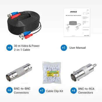 ANNKE 4件組 30米(100英尺)BNC視訊電源線,適用於CCTV AHD攝影機DVR安防系統,黑色監控配件 10 最佳銷售 相機線纜 - №1