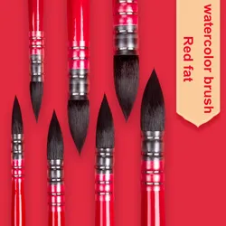 Squirrel Hair Red Rod Watercolor Pen Round/Pointed Nylon Solid Watercolor Paint Brush Professional Painting Art Supplies