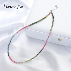 3mm Natural Stone Tourmaline Handwork Necklace for Women Gift Wedding Party Jewelry 925 Sterling Silver Choker