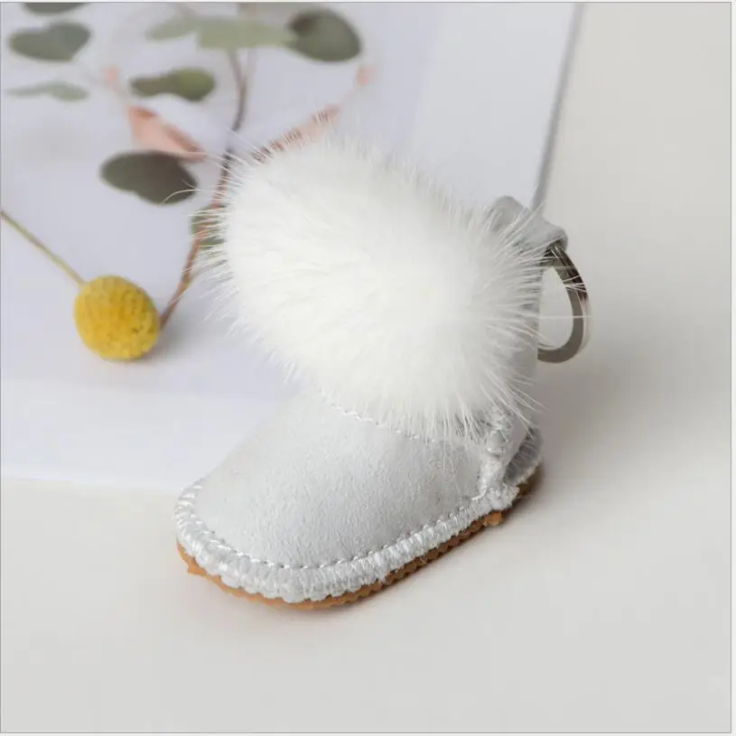 Luxury Real Shearling Winter Boot Kechain With Genuine Mink Fur Bag Purse Charm Fluffy Ball Fashon Gift 12 Colors Pendant