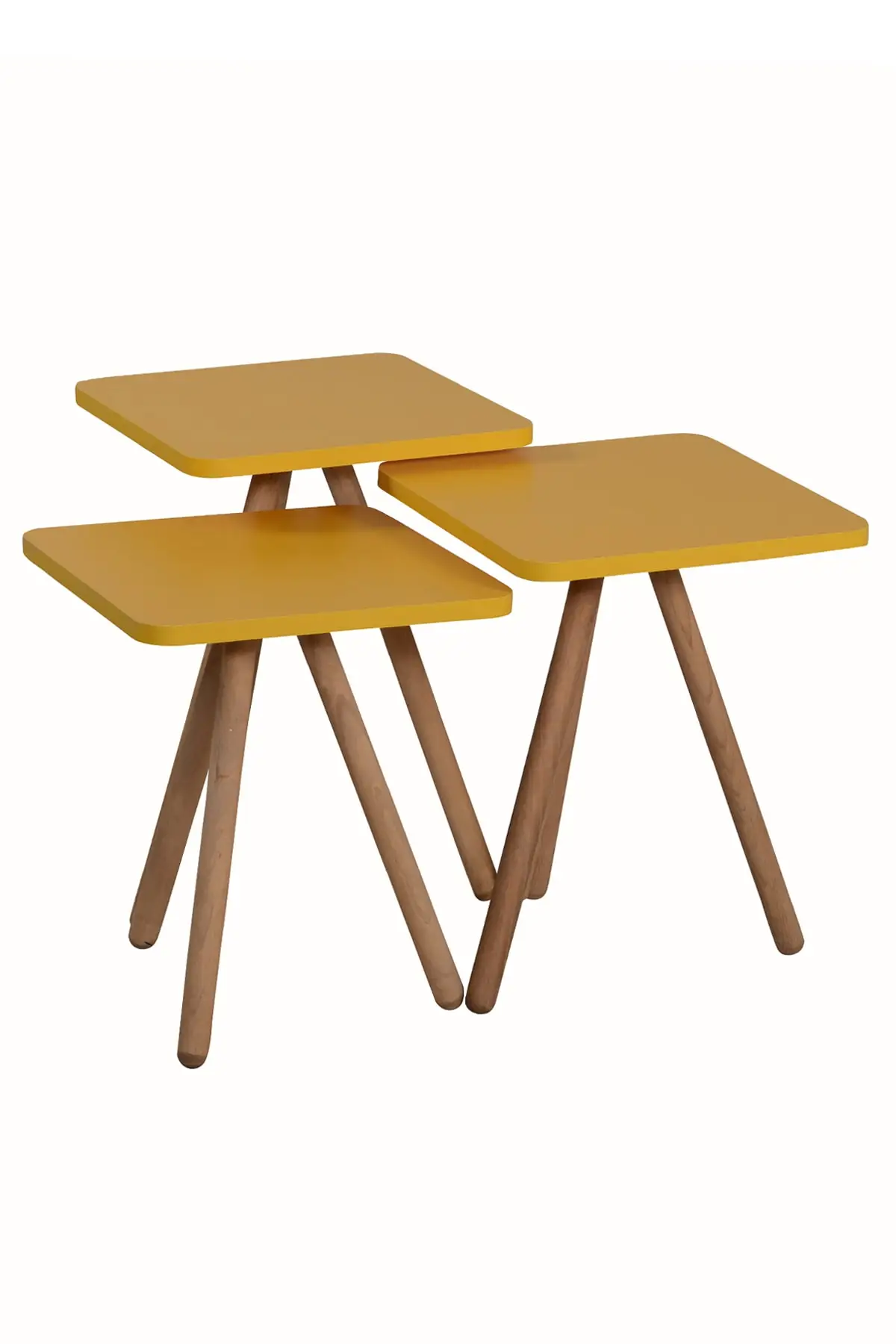 Wooden Pedestal Square Design Yellow Triple Zigon Coffee Table