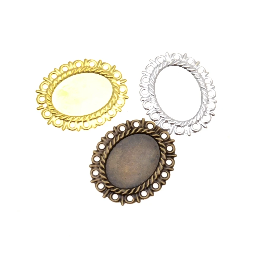 10 sztuk 37x31mm brązowy/srebrny/złota filigran owalne ustawienia Cabochon (pasuje do 25*18 mm) okłady złącza prezent dekoracje DIY ustalenia