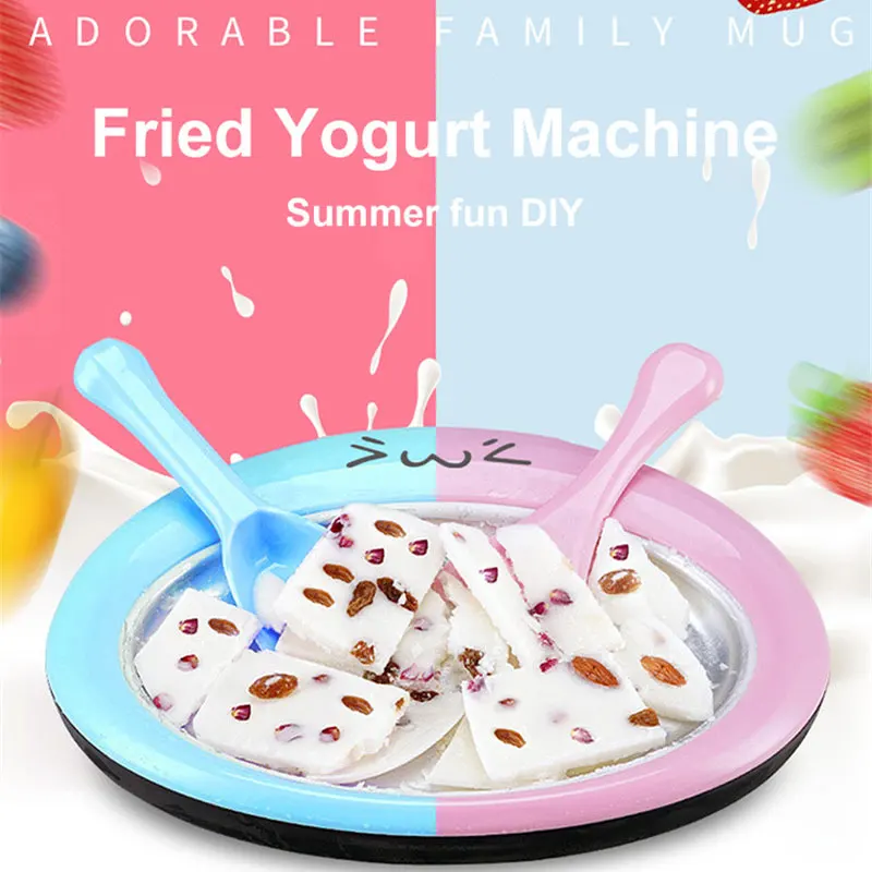 

Mini Ice Cream Maker Cartoon Fried Ice Machine Fried Yogurt Machine Pan Home Stir Yogurt Machine with 2pcs Fried Ice Shovel