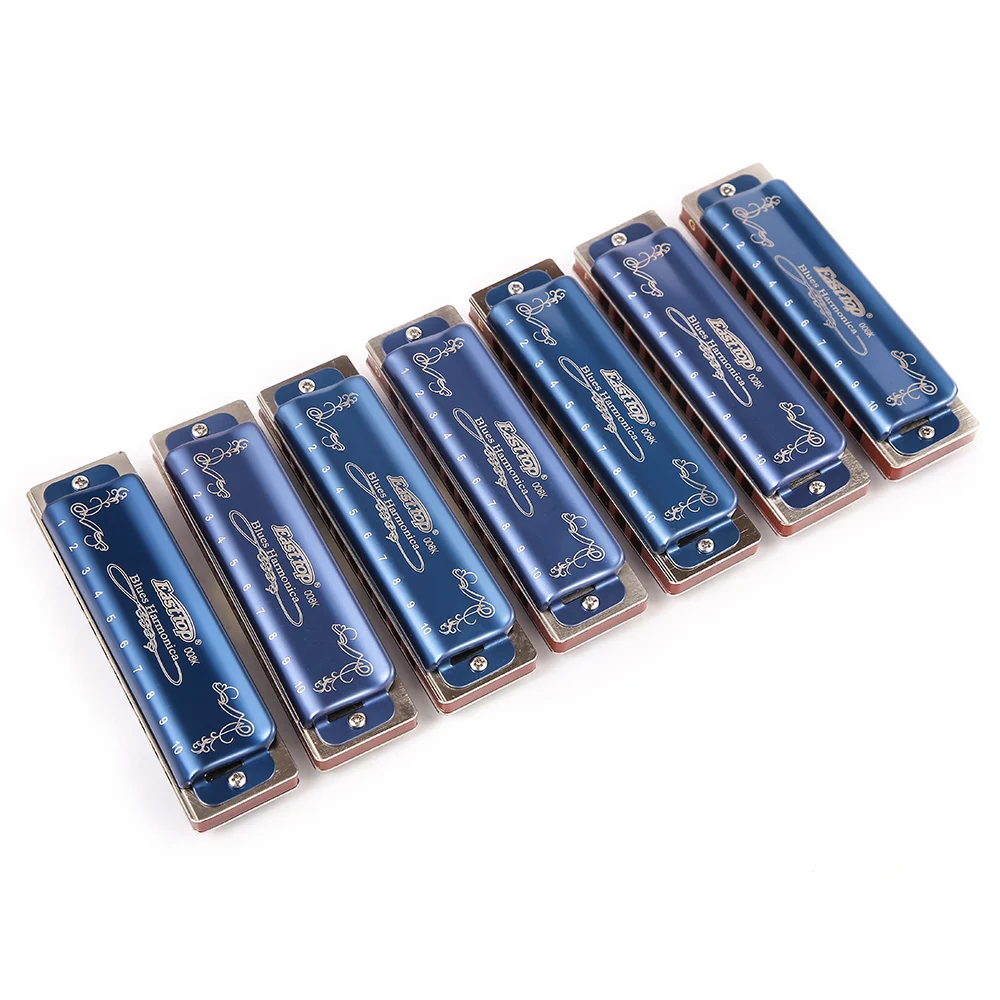 East top Diatonic Harmonica 10 Holes Blues Harmonica T008K Harmonica set 7 with High Quality Box for Beginner Students Adults