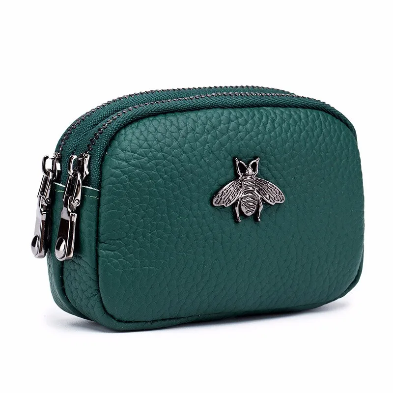 

Genuine Leather Double Layers Simple Short Wallet Women Clutch Coin Purse Card Holder Mini Cute Organizer Zipper Money Bag