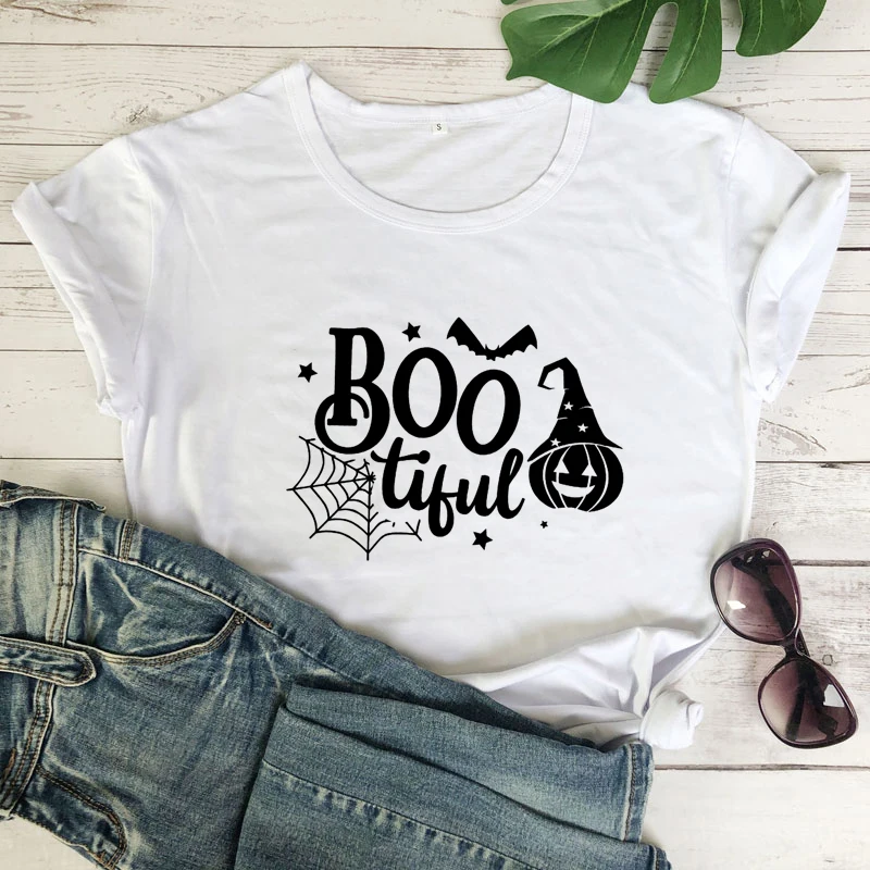 Bootiful T-shirt Autumn Holiday Tops Tees Funny Unisex Short Sleeve Halloween Party Gift Tshirt Spooky Women Graphic