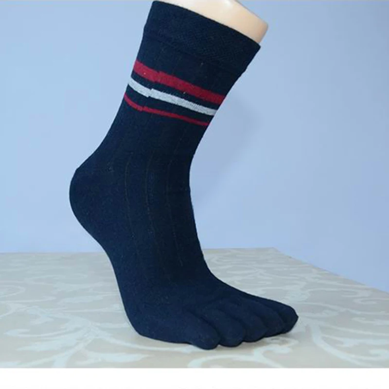 5 Pairs Brand Toe Socks Man Soft Combed Cotton 5 Finger Striped Business Dress Crew Socks for Men High Quality Calcetines