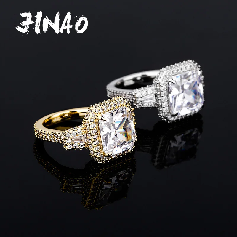 JINAO Hip Hop Fashion Ring Copper Gold Silver Color Iced Out Micro Pave High Quality Cubic Zircon Charm Ring For Man Women Gift