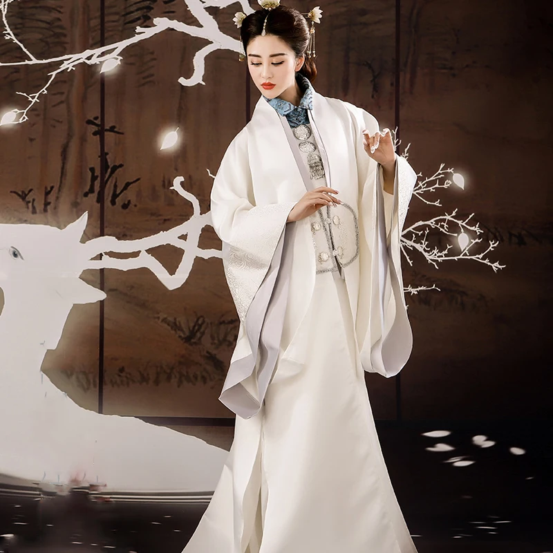 명나라 황후 공주 드라마 의상 여성 흰색 Hanfu 단순화 버전, TV 플레이 제국 독감