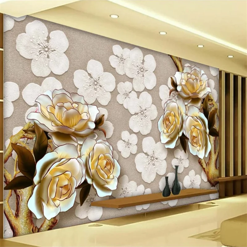 

beibehang Custom wallpaper 3d murals embossed flowers TV background wall papers home decor papel de parede mural 3d wallpaper