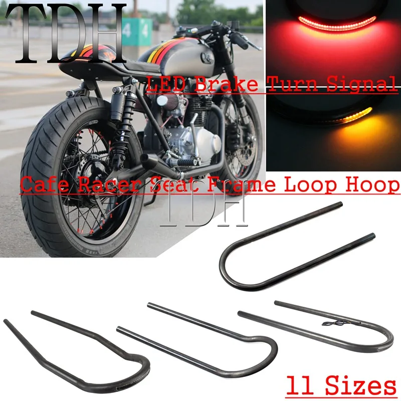 Motorbike Upswept Flat Curved Rear Seat Frame Hoop Loop W/LED Brake Tail Turn Light For Cafe Racer Scrambler CB XS CL SR