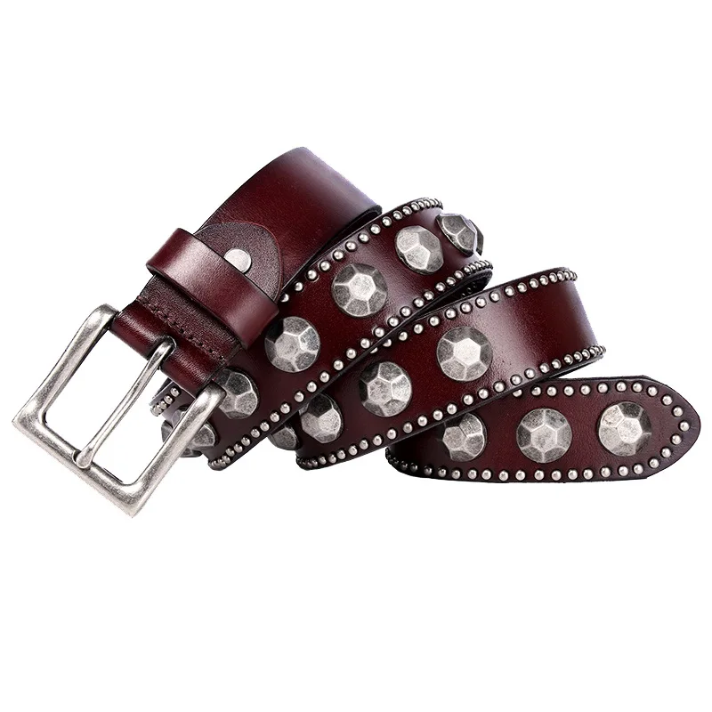 (Ta-weo) Men Fashion Personality Rivet Belt, Heavy Metal Rock Genuine Leather Belt