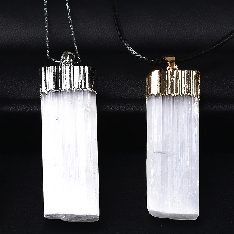 100% Natural Selenite plaster Pendant Rock Mineral Specimen Jewelry Reiki Healing Energy Stone Add Charm DIY gifts Souvenir 1PC