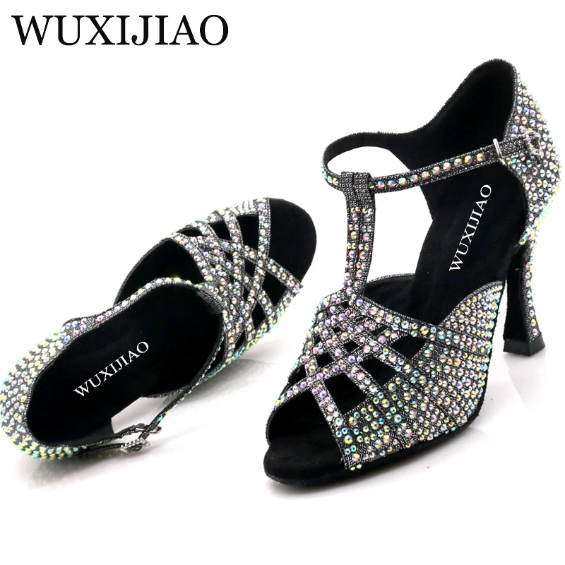 WUXIJIAO-Chaussures de danse latine tricolores pour femmes, talons hauts, fond souple, danse de salon, tango stable, marque de mode