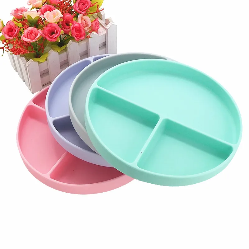 Chenkai 5Set 8 color Silicone Baby Round Dinner Plate Baby Tableware Waterproof Food Plate Feeding Bowl Shatter-resistant Plate